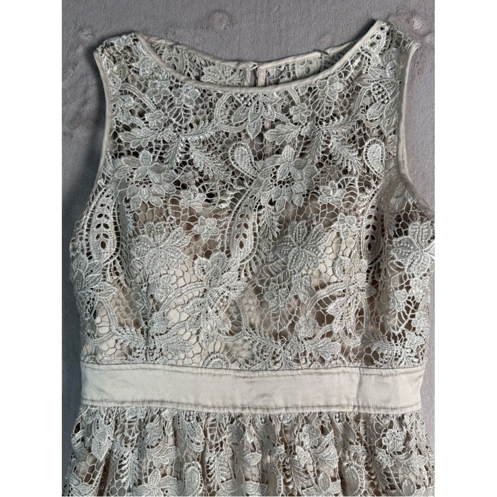 Adrianna Papell Lace Dress Ivory A-Line Sleeveless 10 Romantic Wedding Guest - Picture 4 of 14